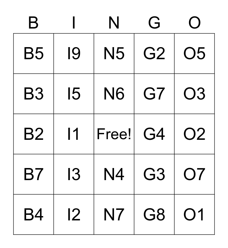 test bingo Card