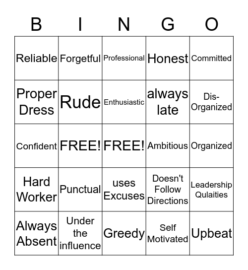 Dream Team Bingo!  Bingo Card