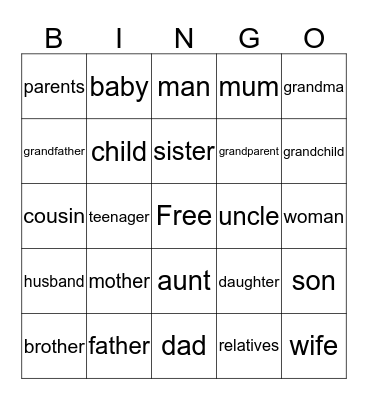 Family Bingo Card