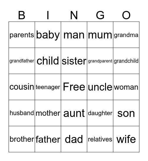 Family Bingo Card
