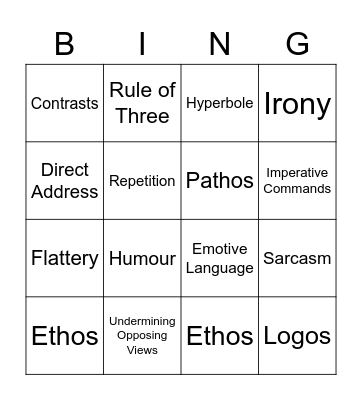 Persuasive Techniques Bingo Card