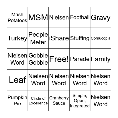Nielsen Thanksgiving Bingo Card