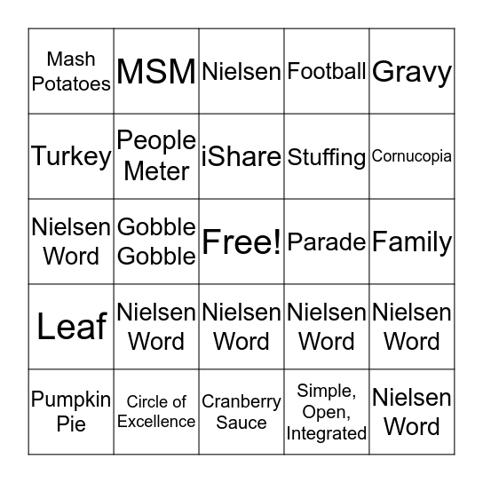 Nielsen Thanksgiving Bingo Card