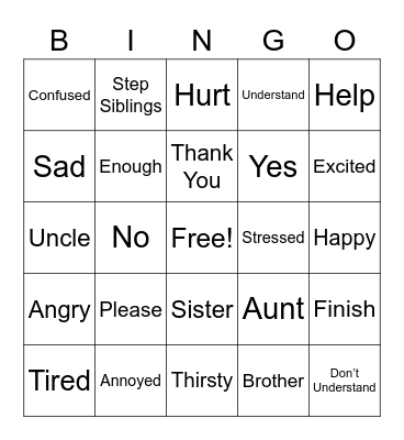 ASL 9/19 Vocab Words Bingo Card