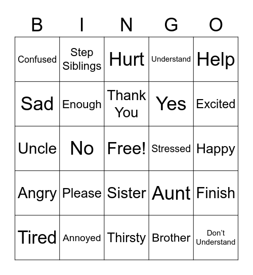 ASL 9/19 Vocab Words Bingo Card