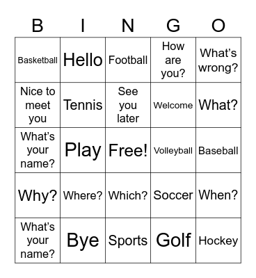 ASL 9/26 Vocab Words Bingo Card