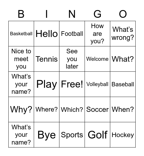 ASL 9/26 Vocab Words Bingo Card