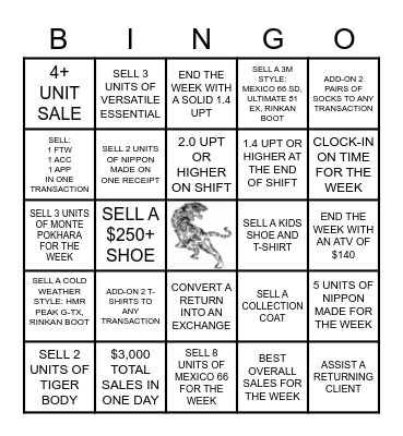 ONITSUKA TIGER Bingo Card