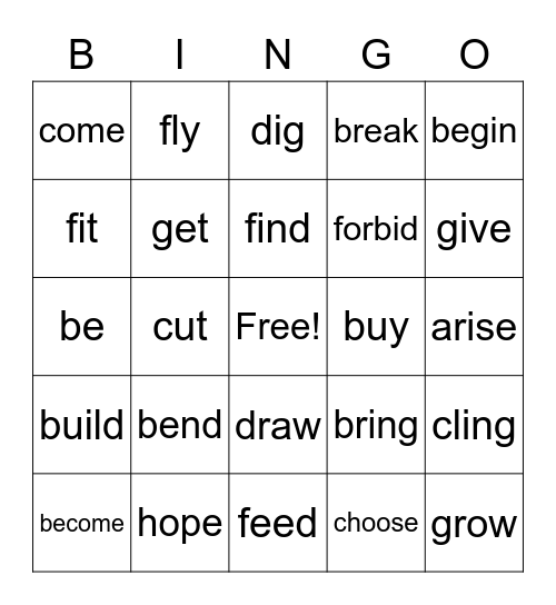 Verb Bingo Card