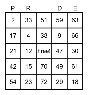FHS PRIDE BINGO Card