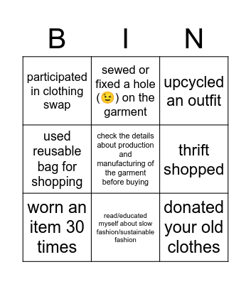Sustainability Bingo Card
