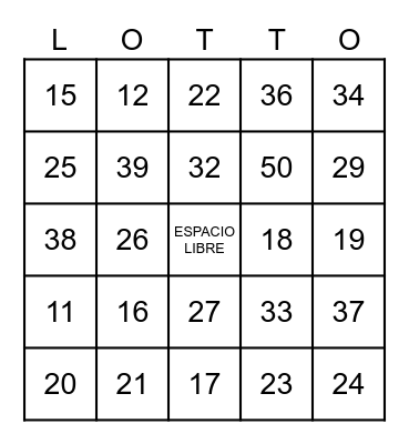 SPANISH NUMBERS Bingo Card