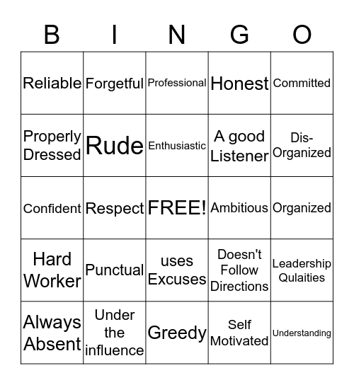 Dream Team Bingo!  Bingo Card