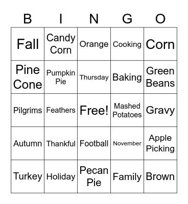 Thanksgiving Bingo Card