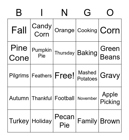 Thanksgiving Bingo Card