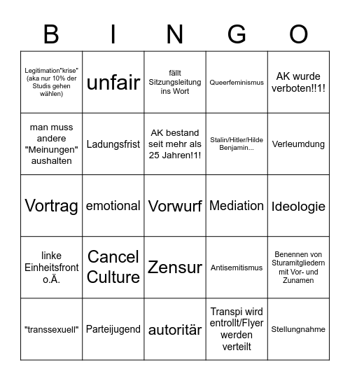 ex-AG Bullshit Bingo Card