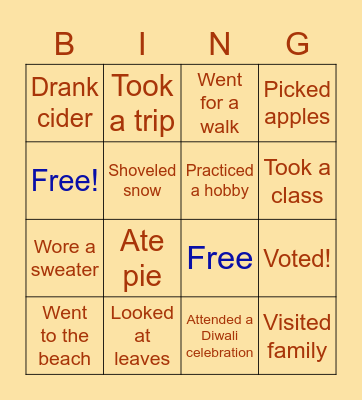 November Team Bingo Card
