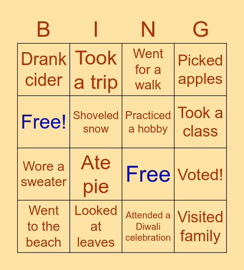 November Team Bingo Card