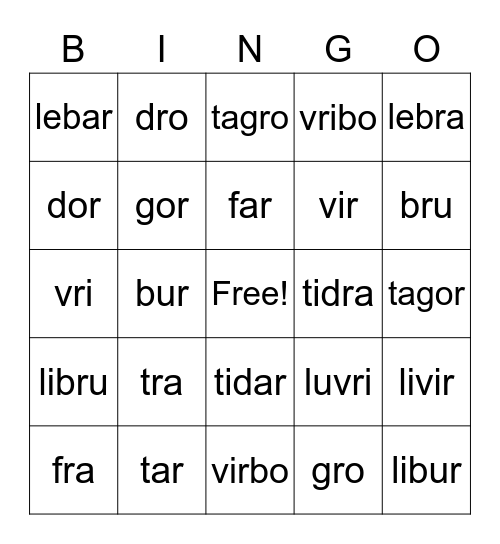 ccv-cvccv Bingo Card