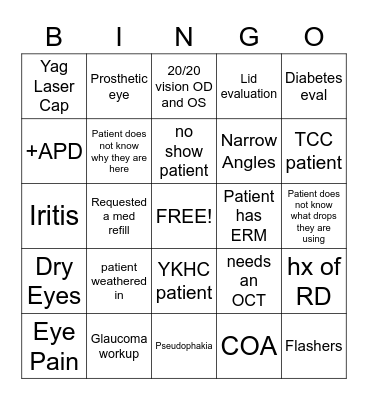 Ophthalmology Bingo Card