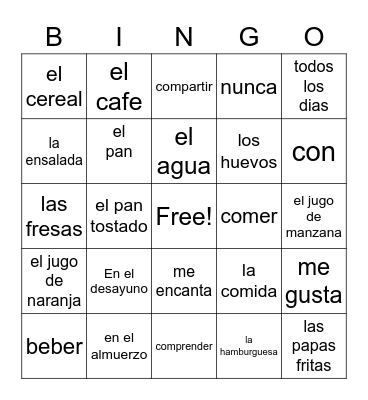 Spanish Food Bingo Card