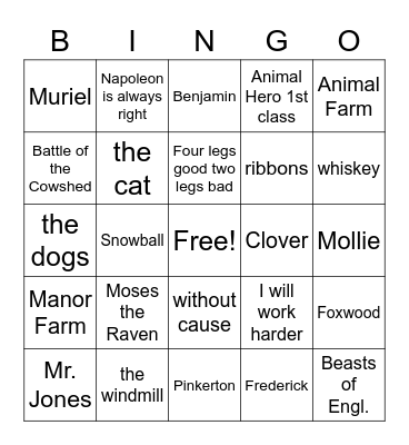 Animal Farm Bingo Card