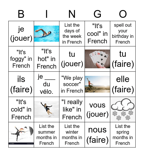 French 1 Ch 4 - Make TWO bingos and write your answers out on a sheet of paper Bingo Card
