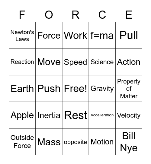 Bill Nye Bingo Card
