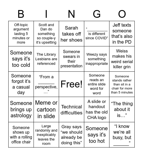 CHA PD Bingo Card