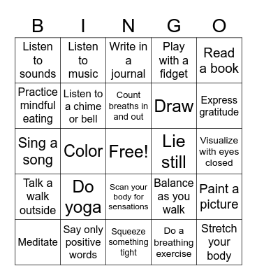 Mindfulness Bingo Card