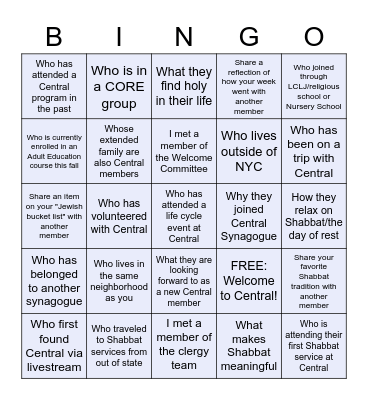 Find the Central Member ... Bingo Card