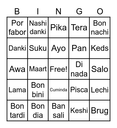 Papiamentu Word Bingo Card