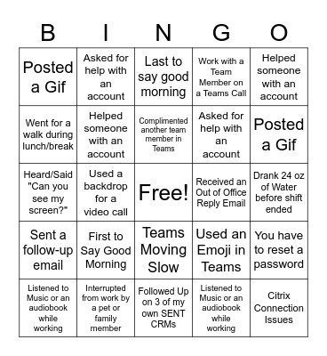 Self Pay Team BINGO!! Bingo Card