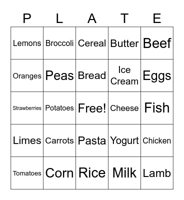 MyPlate Bingo Card