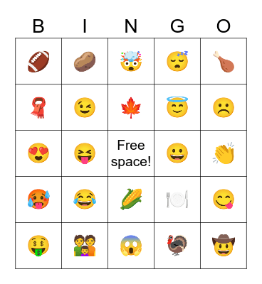 Virtual Bingo - Thanksgiving Emojis Bingo Card