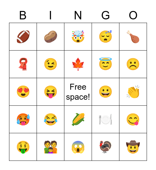 Virtual Bingo - Thanksgiving Emojis Bingo Card