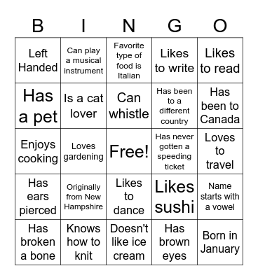 Person Bingo Card