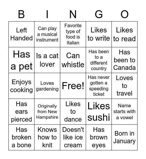 Person Bingo Card