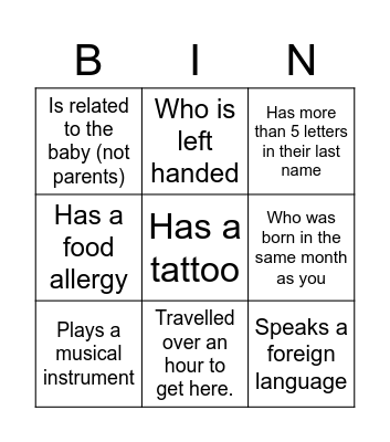 Guess the Guest Bingo Card
