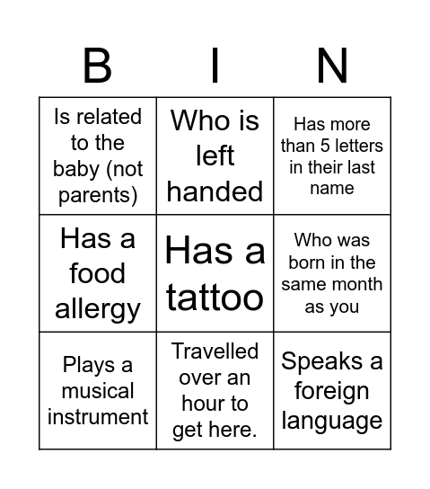 Guess the Guest Bingo Card