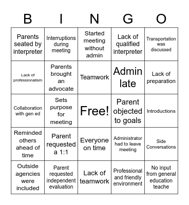 IEP BINGO Card