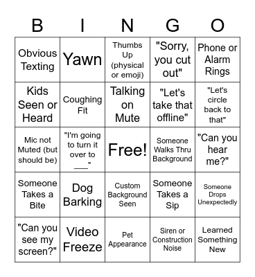 All Hands Zoom Bingo Card