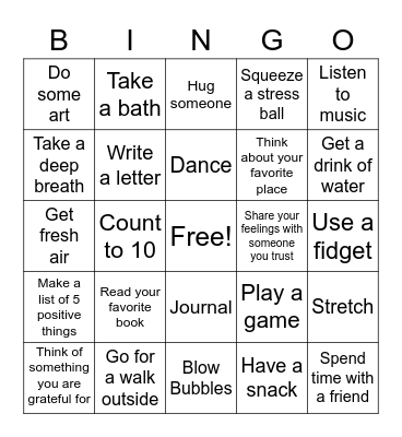 Coping Skills Bingo Card