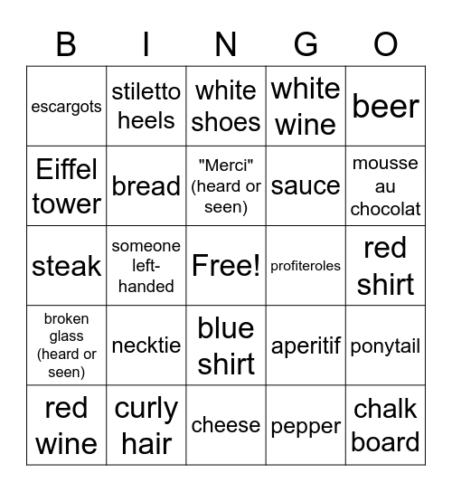 Petit Louis Bistro Bingo Card