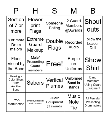 PHSMB Napa Bingo Card