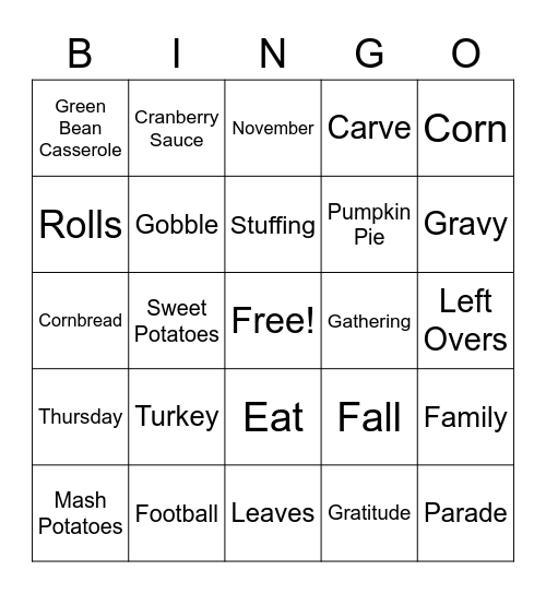 Thanksgiving Bingo Card