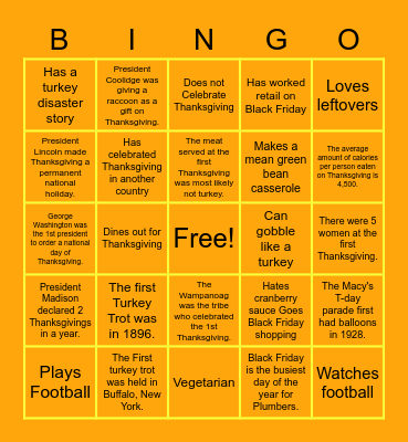 Thanksgiving Bingo Card