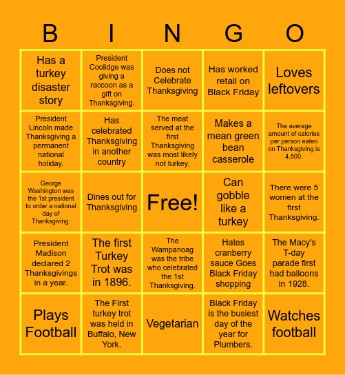 Thanksgiving Bingo Card