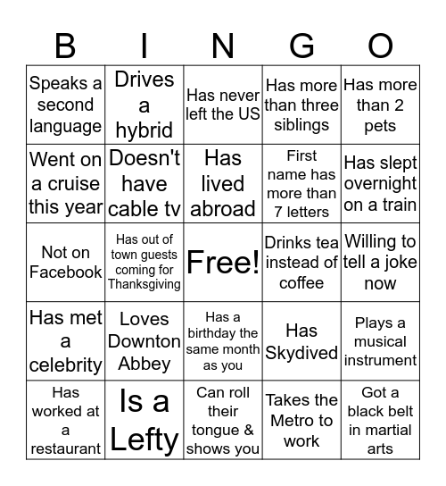 House Party  Bingo Card
