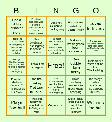 Thanksgiving Bingo! Bingo Card